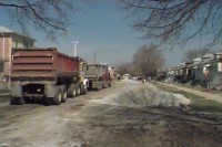 Trucks used to put new gravel.